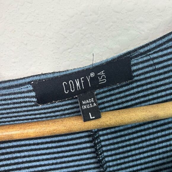 Comfy USA Blue Micro Striped Long Sleeve Asymmetrical Rayon Top Size L - Picture 6 of 13
